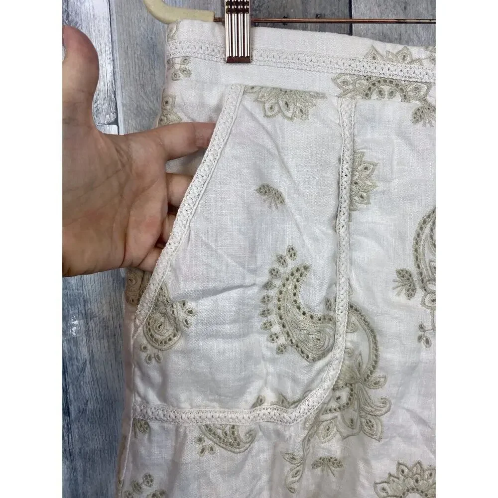 Johnny Was Maxine Walker Embroidery Paisley in Antique White Shorts Size Medium - Picture 6 of 14